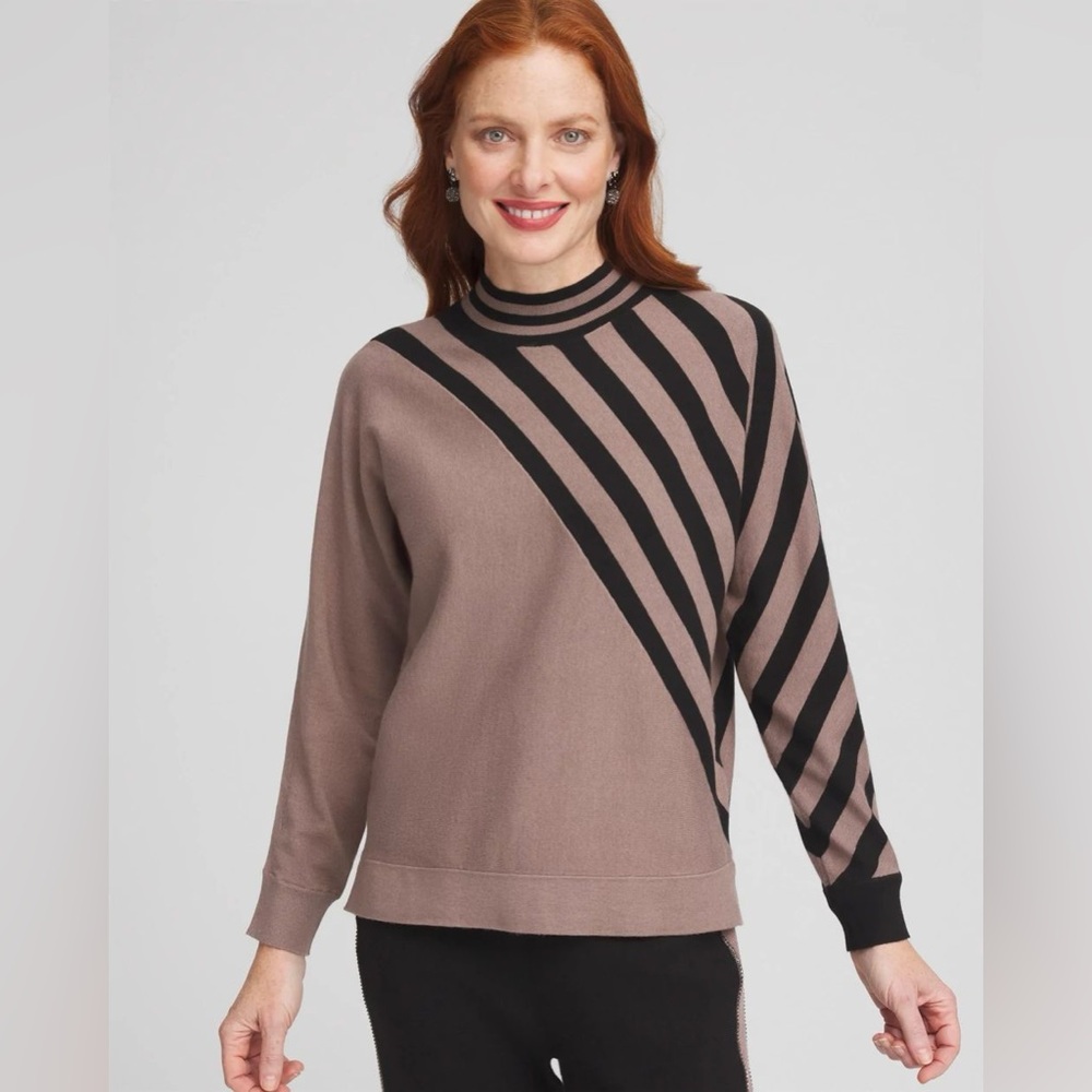 Chico's- Black and‎ Brown Turtleneck Sweater with Geometric Design Size M